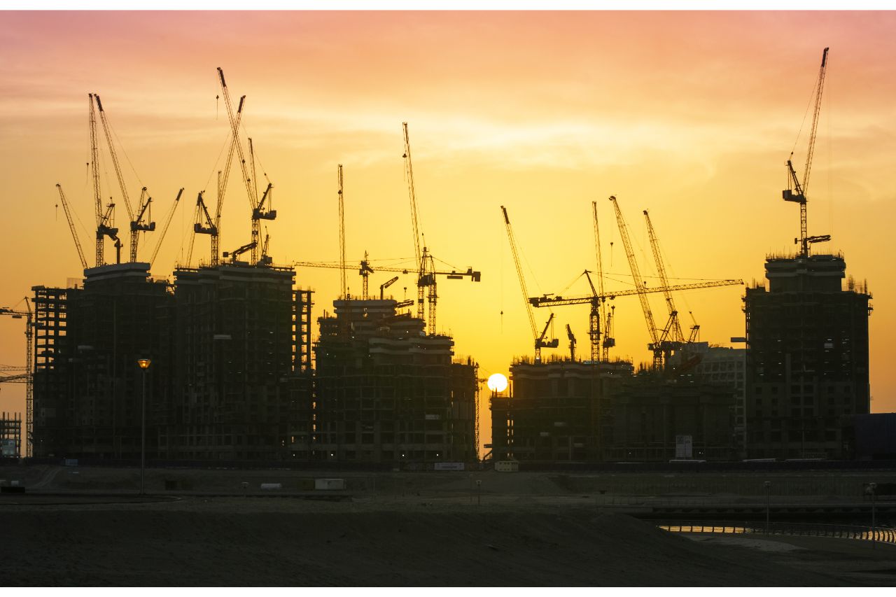 Construction during sunset